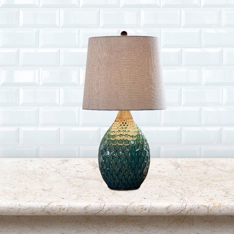 Tissu argent gris / table beige Éclairage du canon 1 tête lampe de support de nuit rustique avec piédestal en céramique ovale