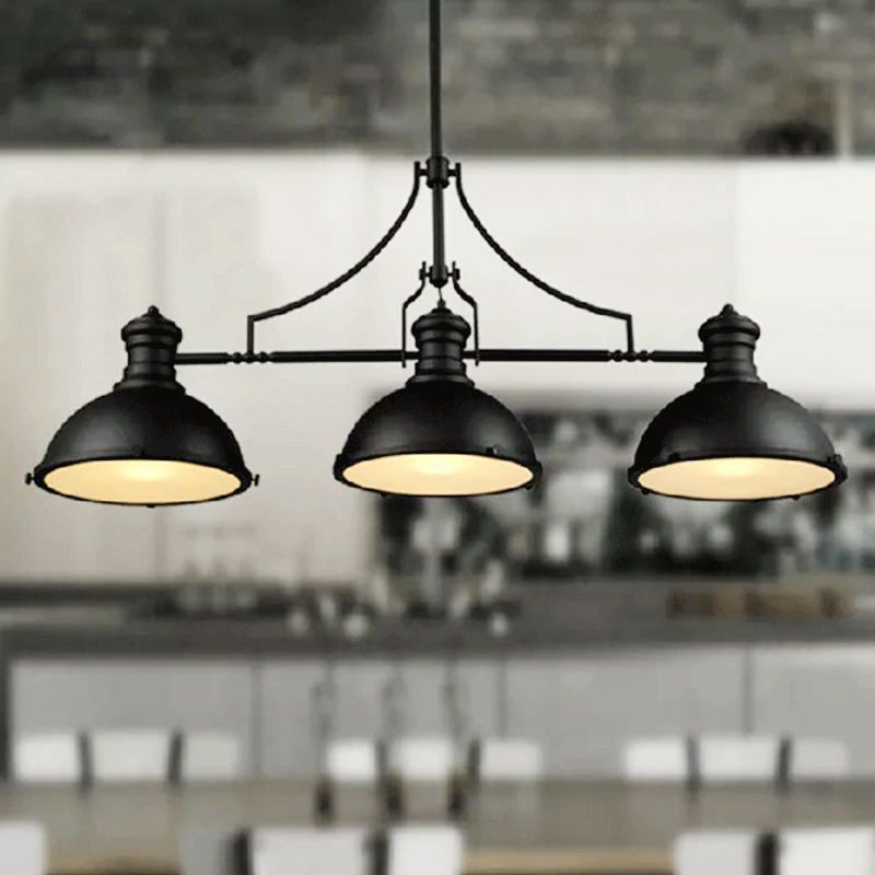 Matte Black Bowl Shaped Pendant Industrial Metal 3-Light Restaurant Island Light
