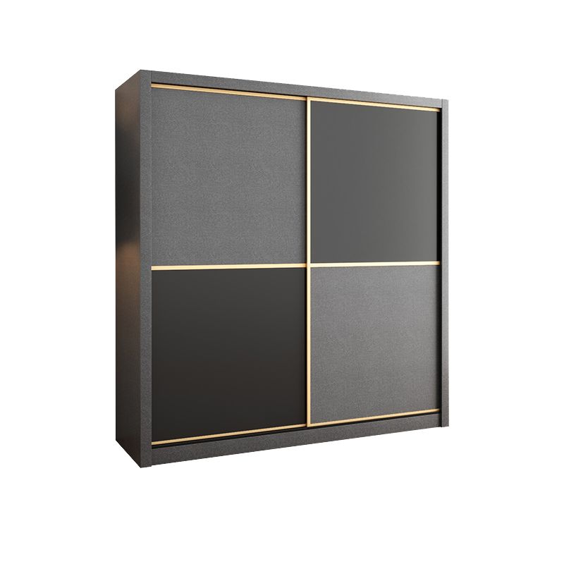 Manufactured Wood Grey Cabinet with Clothes Rail Modern Wardrobe with Sliding Doors