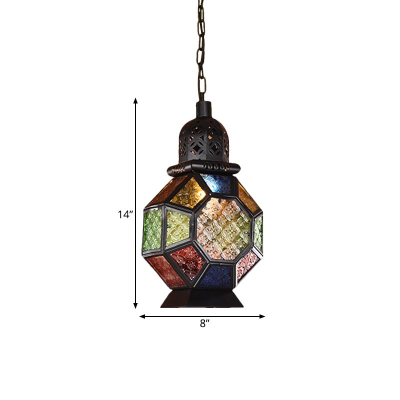 1 Light Pendant Light Fixture Decorative Restaurant Ceiling Lamp with Lantern Cut Glass Shade in Black/Bronze