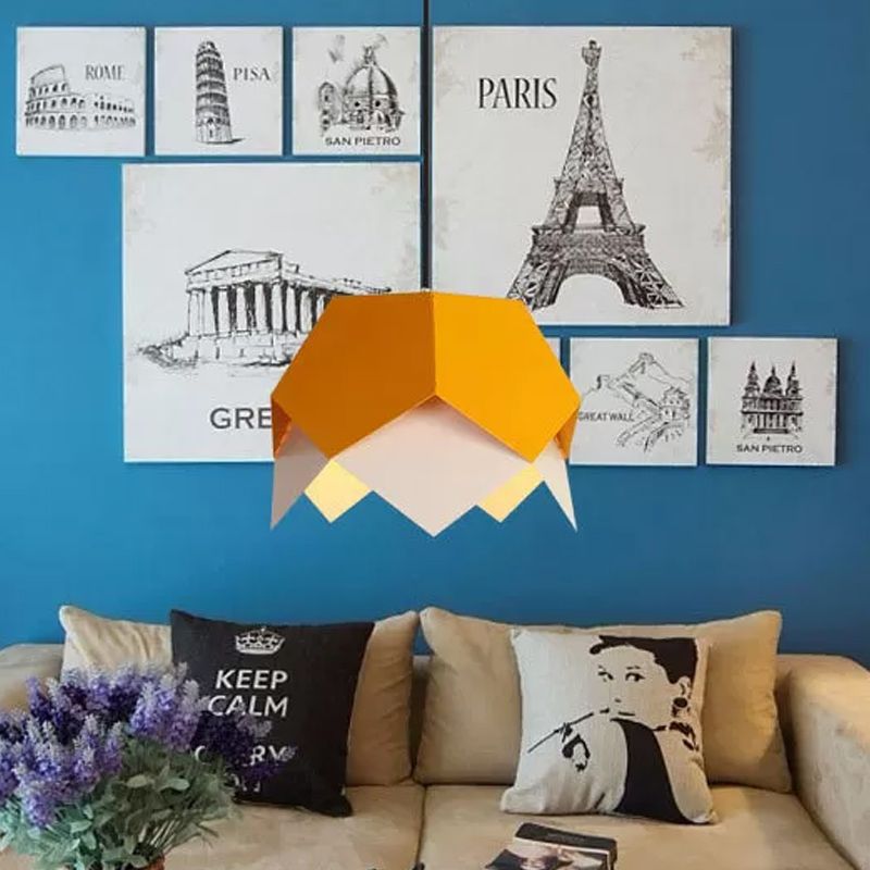 Layered Iron Hanging Light Macaron 1 Bulb Blue/Yellow Pendant Ceiling Light with Scalloped Edge