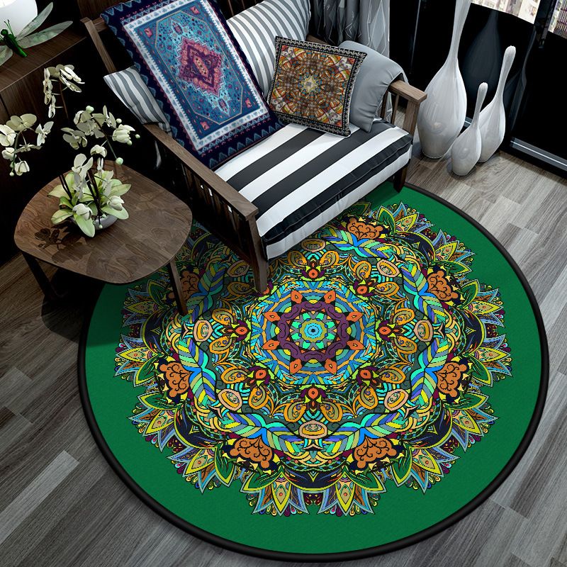 Retro Mandala Indoor Teppich dunkle Farbe marokkanischer Teppich Polypropylen nicht rutscher Haustierfreundlicher Waschung Teppich für Wohnzimmer