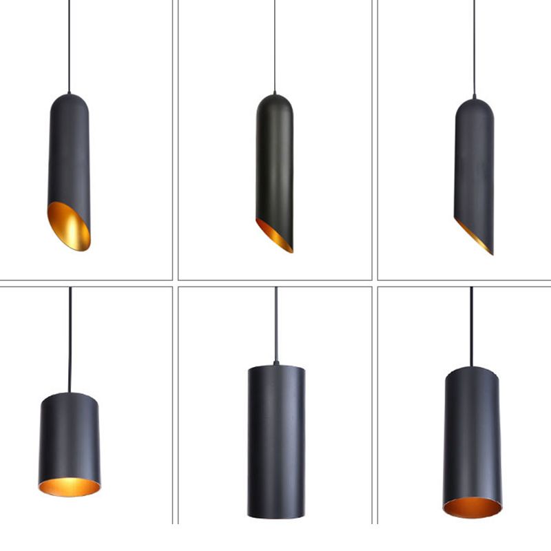 Métal de style post-moderne Lumière suspendue à 1 Light Frosted Black Bedroom Pendant avec 39,3 "Fil de suspension réglable