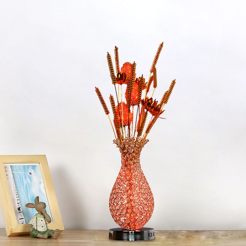 LED Vase Shape Desk Art décor décor Gold / Silver Metal Night Table Lampe avec cristal incrusté
