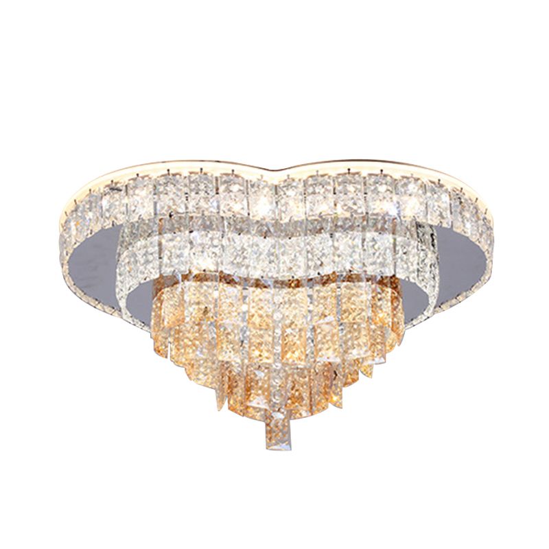 Remote Control Love Heart LED Flush Mount Modernist White Faceted Crystal Close to Ceiling Light
