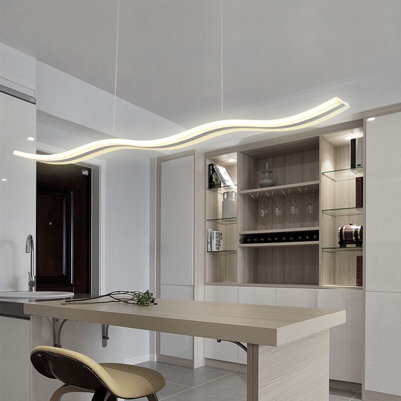 Wave Shaped Island Pendant Light Artistic LED Acrylic Restaurant Hanging Light in White