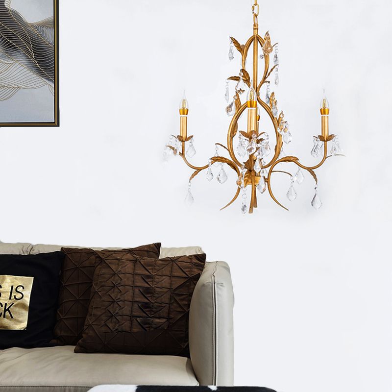 Traditional Swirled Gold Arm Chandelier Light 4 Lights Metal and Crystal Hanging Ceiling Light