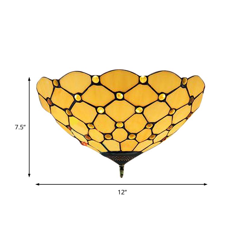 Beige / Black Bowl-Shaped Ceiling Light Fixture Tiffany Stained Glass 1/2 Lights Flushmount Ceiling Light