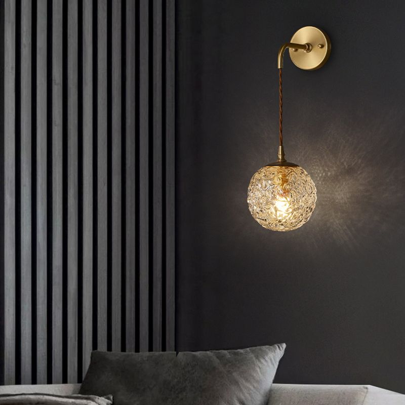 Bedroom Sconce Light Fixture Modern Style Gold Wall Mounted Lighting with Ball Crystal Shade