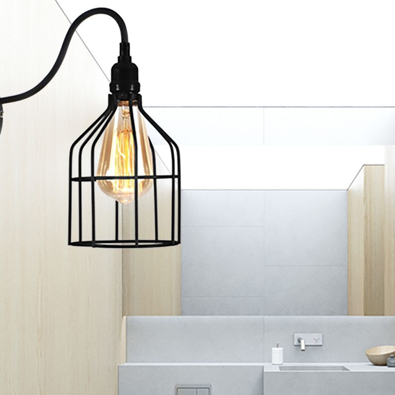 Black 1 Head Wall Lamp Vintage Industrial Metal Gourd/Squared Wall Light Sconce with Wire Frame for Coffee Shop