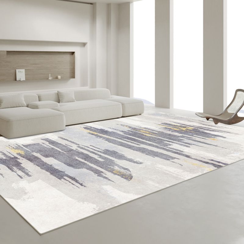 White Tone Modern Indoor Rug Polyester Color Blooming Carpet Non-Slip Backing Rug for Living Room