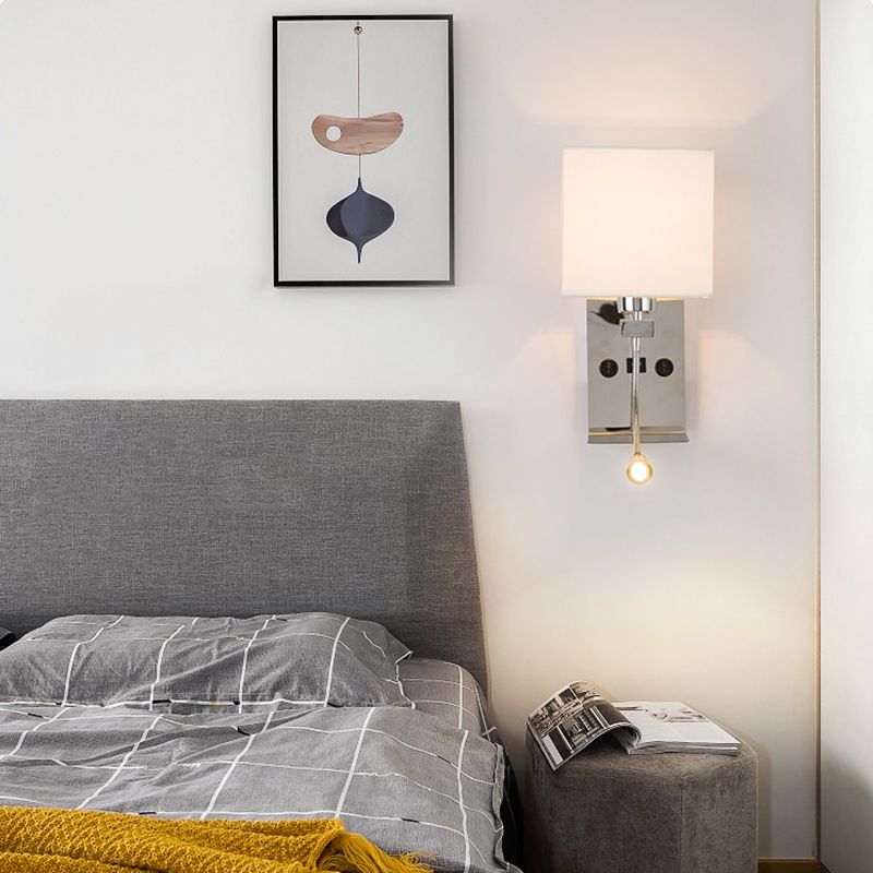 Square Fabric Shade Simplicity Wall Sconce Adjustable LED Spotlight Design Bedside Reading Lamp in Sliver