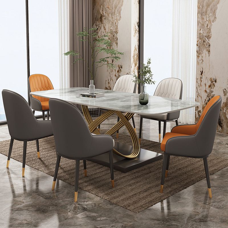Industrial Style Sintered Stone Table Rectangle Table with Metal Legs for Home Use