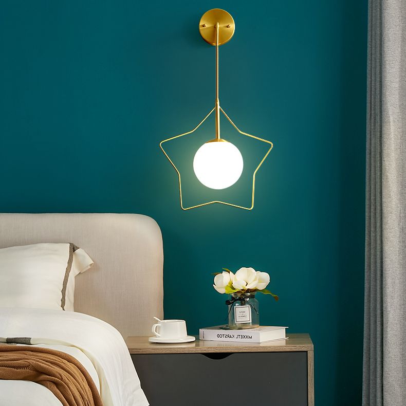 Glass Globe Shaped Wall Sconce with Star Frame Creative Modern Style 1 Light Sconces