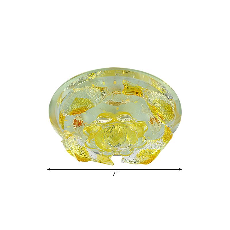Floral Faceted Crystal Flush Mount Contemporary LED Yellow Ceiling Lighting in Warm/White Light