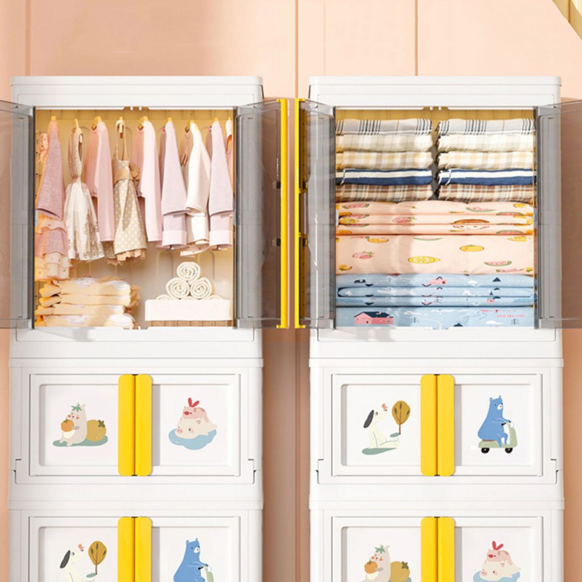 Plastic Storage Cabinet with Garment Rod Contemporary Hinged Door Cabinet