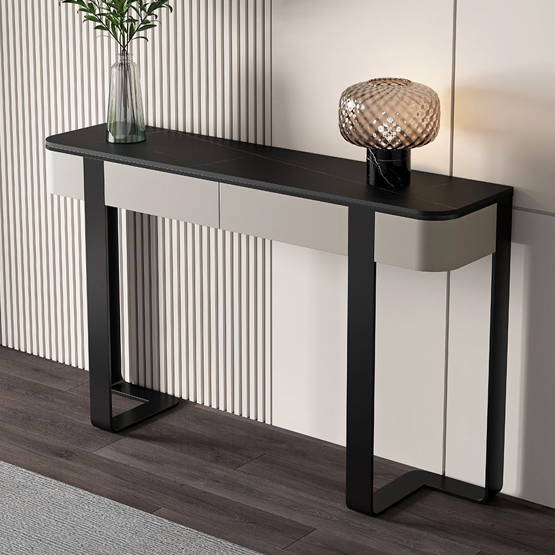 Half Moon Modern Console Table Antique Finish Console Sofa Table in Stone