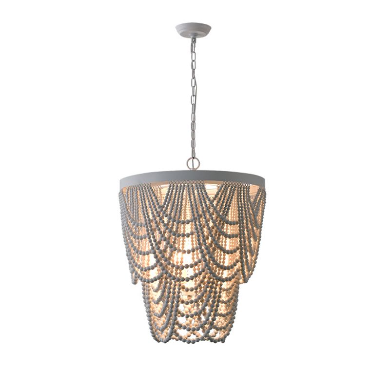 Lustre en bois rétro lustre de style country français de style perle en bois lumière pour le salon