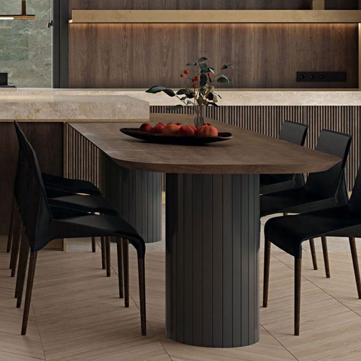 Oval Solid Wood Dining Table Modern Furniture with Double Pedestal for Kitchen