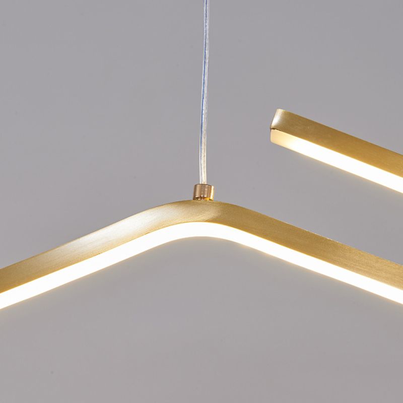 Nordic Brass Island Light Linear Gold LED Island Pendant for Dining Room