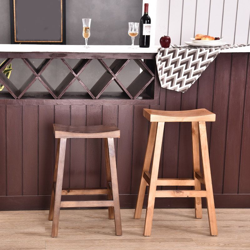 Industrial Backless Solid Wood Counter Stool Wooden Armless High Chair with 4 Legs