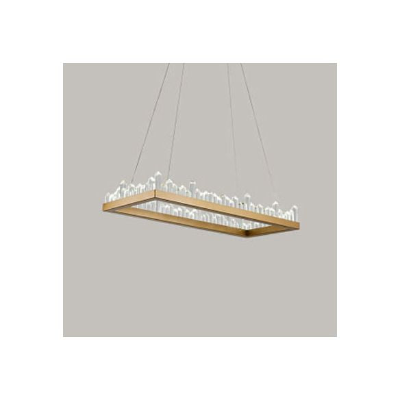 Contemporary Rectangular Pendant Ceiling Light Crystal Accent Gold LED Ceiling Chandelier in Warm/White Light, 21.5"/31.5"/39" Wide