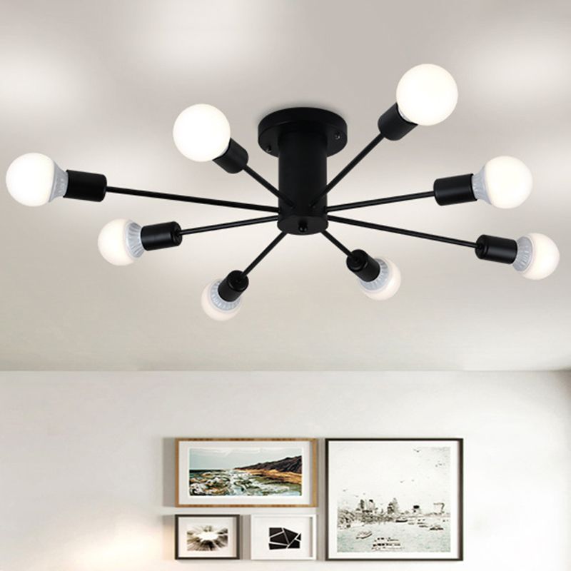 Burst Style Living Room Ceiling Flush Mount Industrial Metal Semi Flush Light Fixture