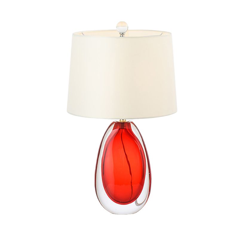 1 Bulb Living Room Task Light Modern Red Night Table Lamp with Barrel Fabric Shade