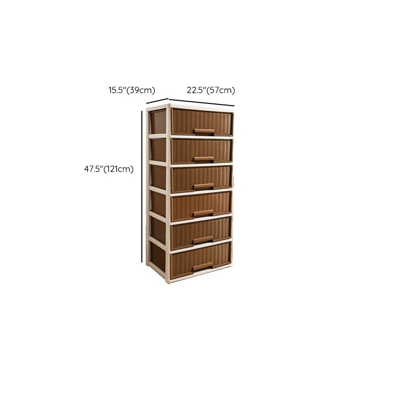 Contemporary Brown Plastic Vertical Kids Nightstand with 2/3/4/5/6 Drawers