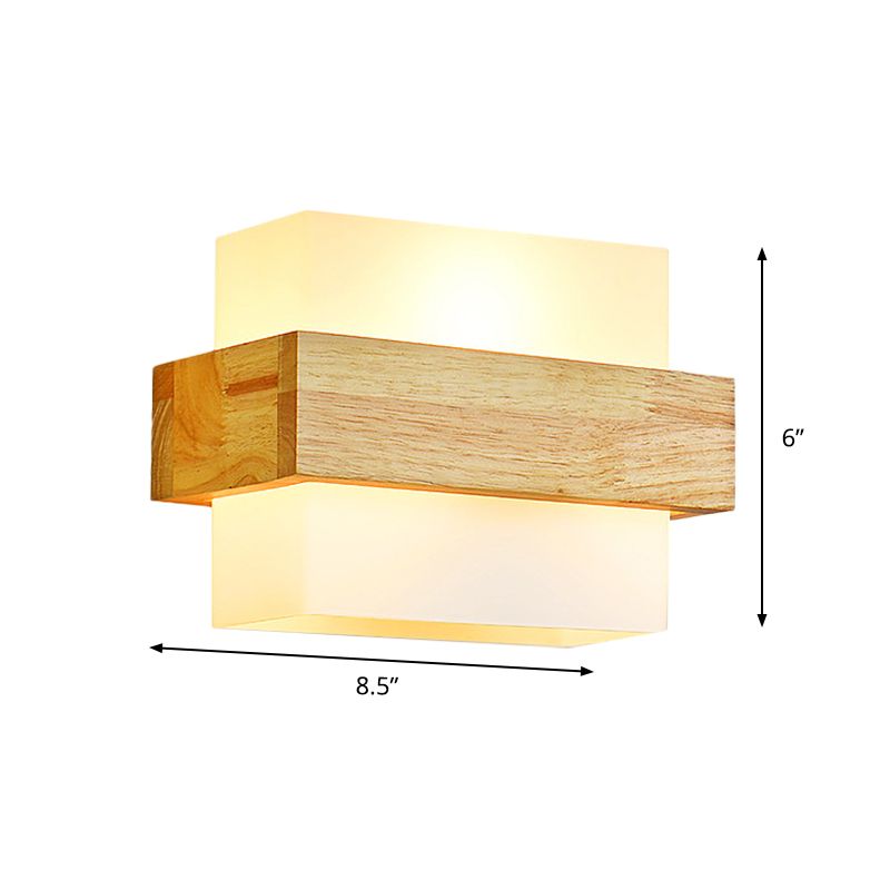 Kubus wandbevestiging verlichtingsarmatuur minimalisme opaalglas 1 kop beige oppervlakte wand sconce met houten details