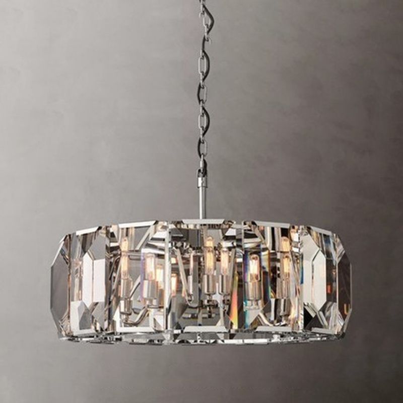 Modern Style Drum Shaped Chandelier Clear Crystal Chandelier for Bedroom