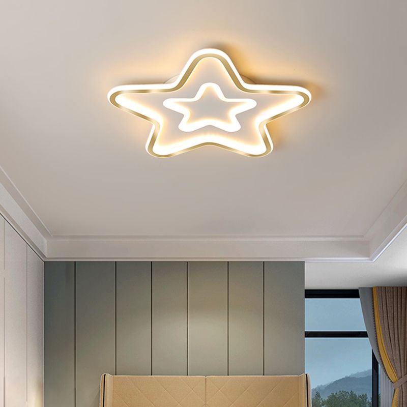 Extra Thin Star/Square/Triangle Flush Light Contemporary Metal Polished Gold LED Ceiling Mount Lamp for Baby Room