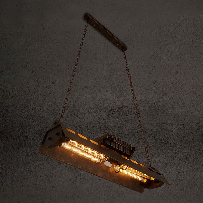 4-Light Steam Train Hanging Lamp Art Decor Industrial 4-Bulb Rust Finish Metal Island Lighting