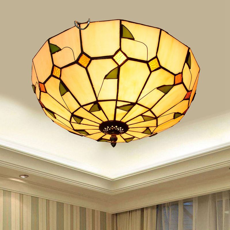 Plafonnier traditionnel à abat-jour en forme de bol, luminaire d'art en verre teinté
