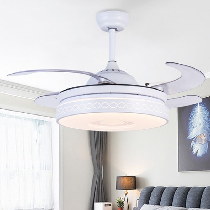 36 "Breite LED -Acrylhänge -Lüfterlüfter moderner weißer Ring Wohnzimmer Halbflush -Halterung mit Fernbedienung/Frequenzumwandlung und Fernbedienung, 4 Klingen