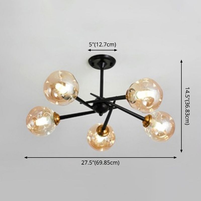 Multi Light Glass Ball Chandelier Light Black Wrought Iron Lamp Body Modern Chic Hanging Light for Living Room