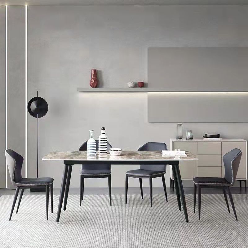 Rectangle 4 Legs Dining Table Industrial Sintered Stone Kitchen Table