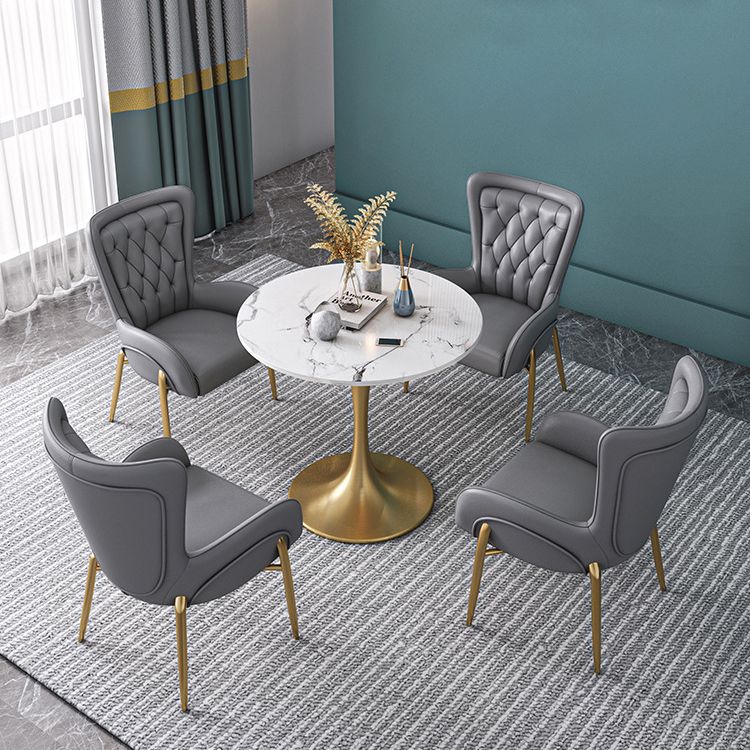 Scandinavian Kitchen Dining Room Set with  Sintered Stone Top and Gold Base Dining Furniture