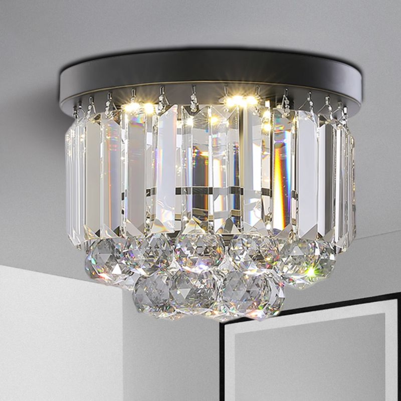 Plafonnier circulaire avec cristal clair/gris fumé, luminaire LED moderne monté au plafond pour couloir