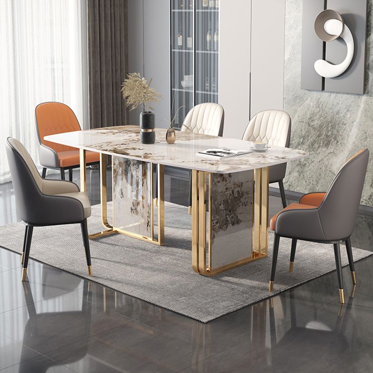 Mesa de comedor de lujo tradicional rectángulo de piedra sinterizada mesa doble pedestal
