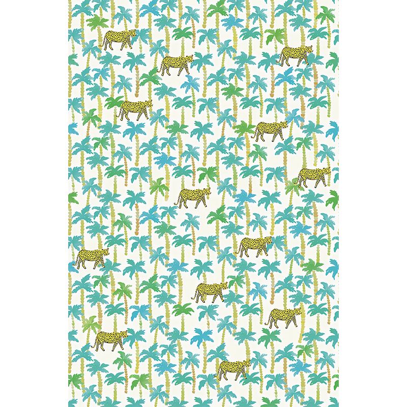 Yellow-Blue Tropical Mural Wallpaper Large Jungle Leopard Printed Wall Decor for Home