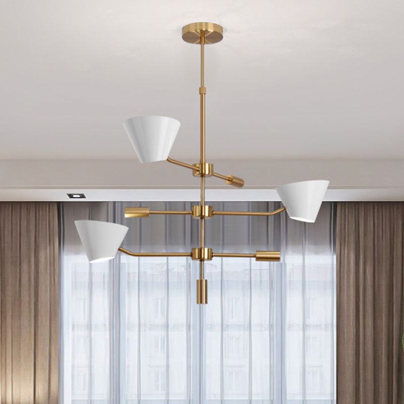 White Cone Shade Chandelier Light Contemporary 3 Lights Metal Hanging Chandelier Light for Living Room