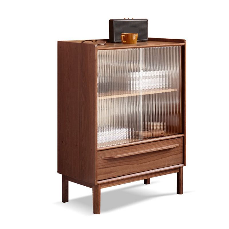 Solid Wood Glass Paned Brown 1 - Drawer Accent Cabinet for Living Room