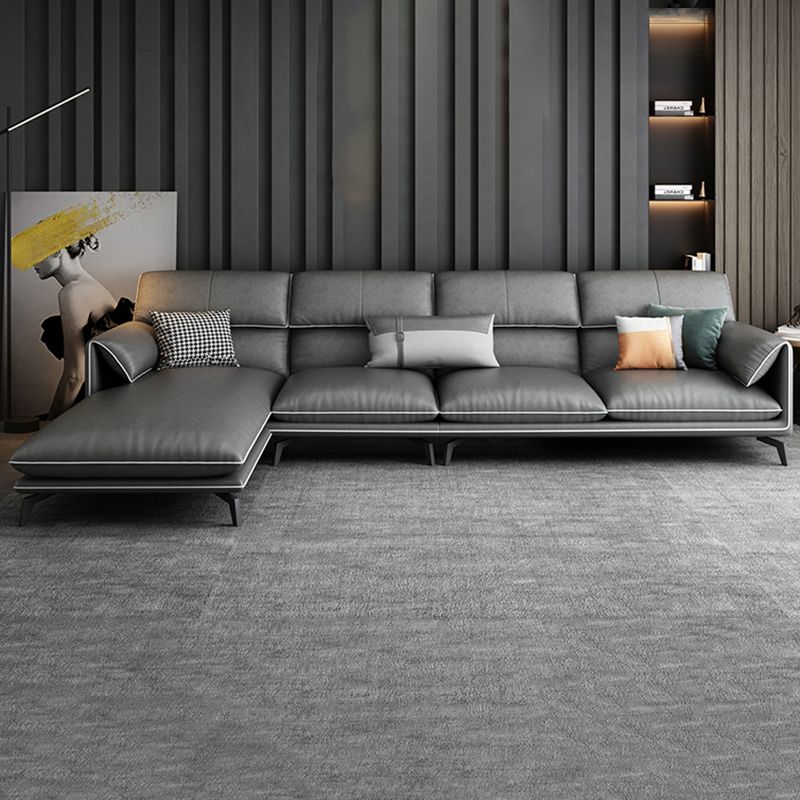 35"H Contemporary Sectional Sofa Leather Grey Stationary Sectionals