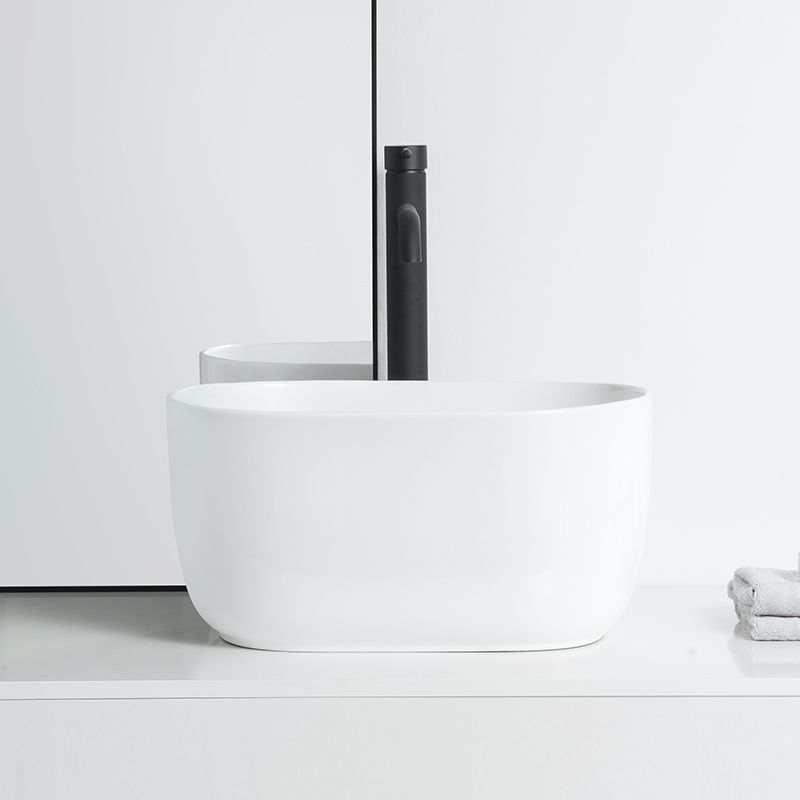 Modern Vessel Lavatory Sink Oval Porcelain with Pop-Up Drain Vessel Sink