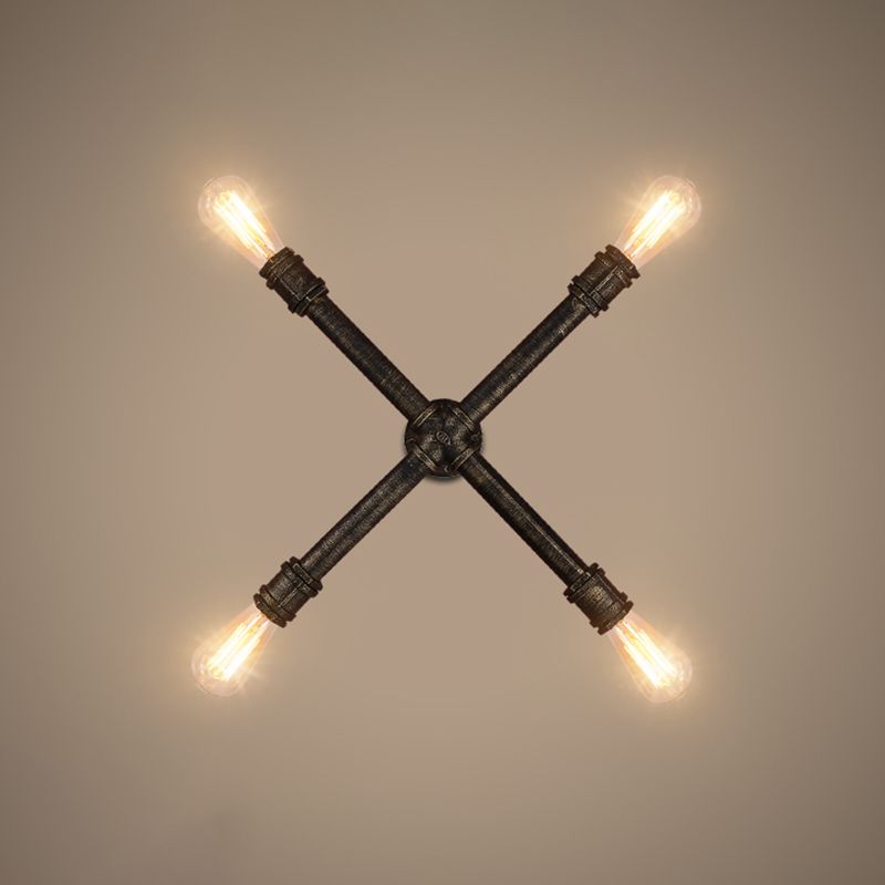 Iron Water Pipe Wall Light Retro Style Restaurant Wall Lighting Fixture in Bronze