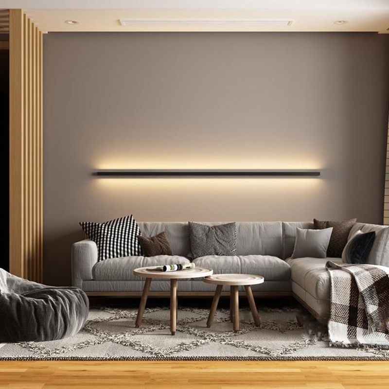 Linear Shape Metal Wall Light Modern 1-Light Wall Mount Lighting in Black