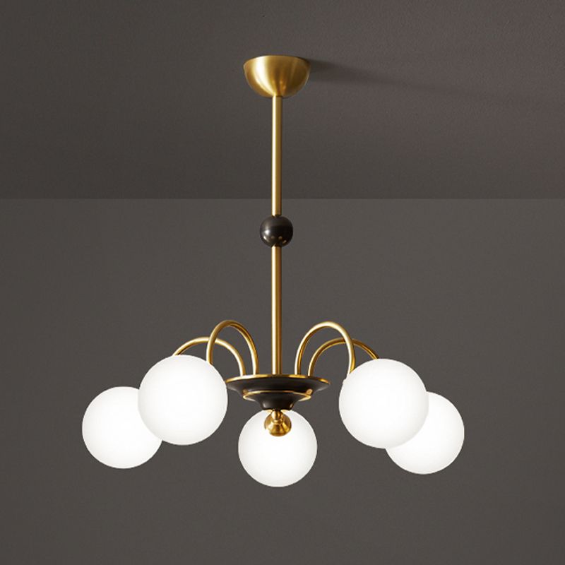 Modern Style Gold Chandelier Light Fixture Globe Shape Glass Hanging Light