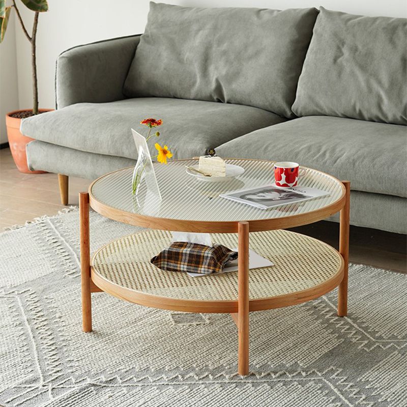 Tropical Cocktail Table Storage Round Glass Coffee Cocktail Table