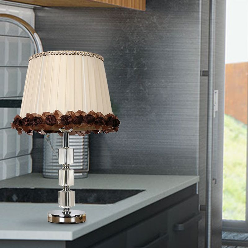 Minimalism Barrel Night Lamp Single Light Clear Crystal Table Light in Beige for Living Room